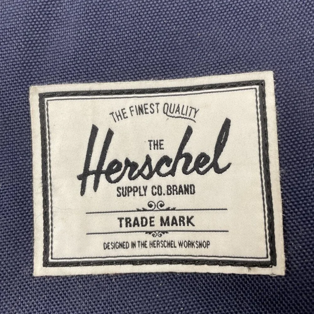 Herschel Retreat Backpack Top Load Navy Brown Canvas Padded Fleece Laptop Sleeve
